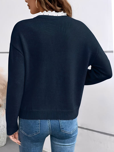 Céline | Chique Gebreide Trui met Elegante Kantkraag