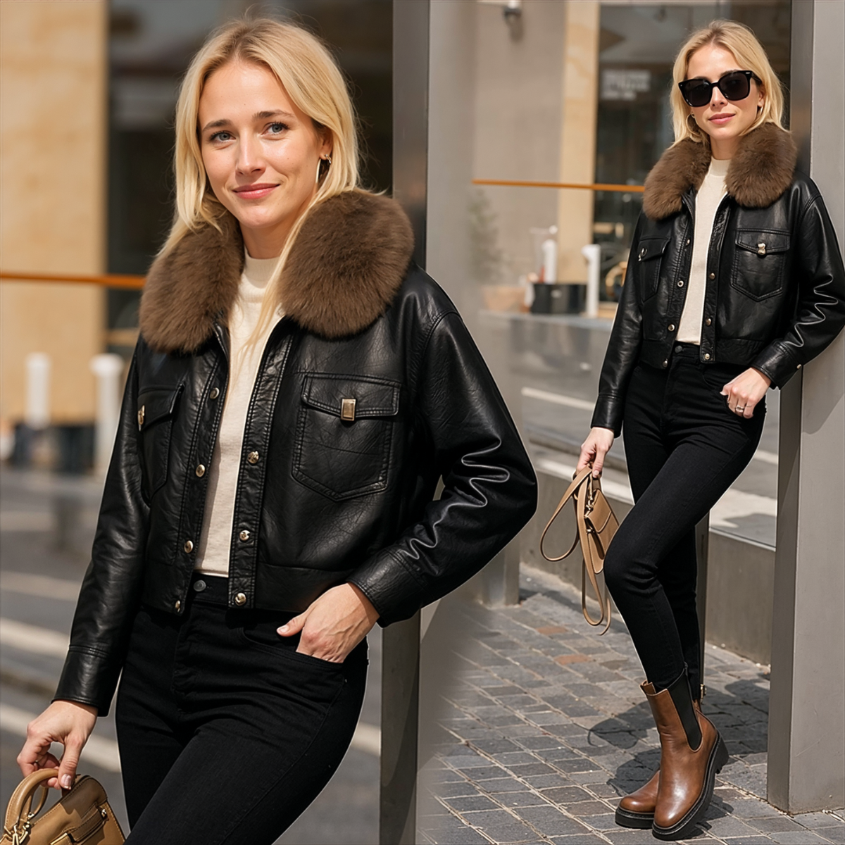 Roxy | Leren jas imitatiebont