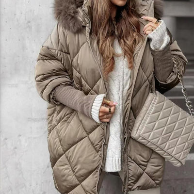Dorinda | Halflange parka met gebreide mouwen