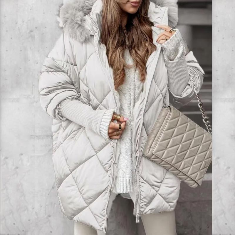 Dorinda | Halflange parka met gebreide mouwen