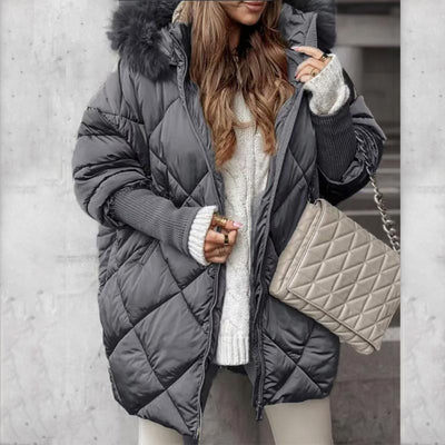 Dorinda | Halflange parka met gebreide mouwen
