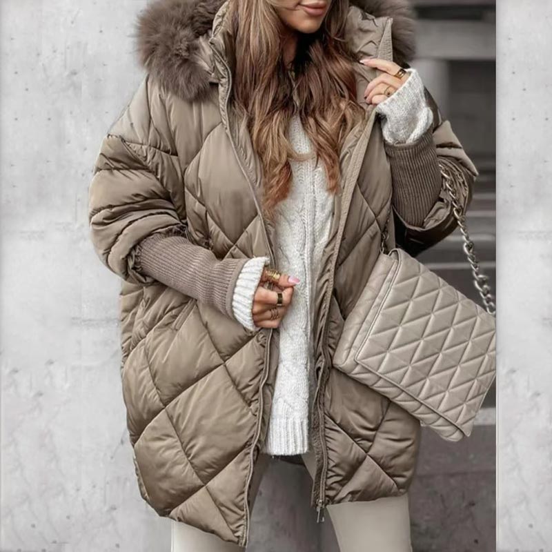 Dorinda | Halflange parka met gebreide mouwen